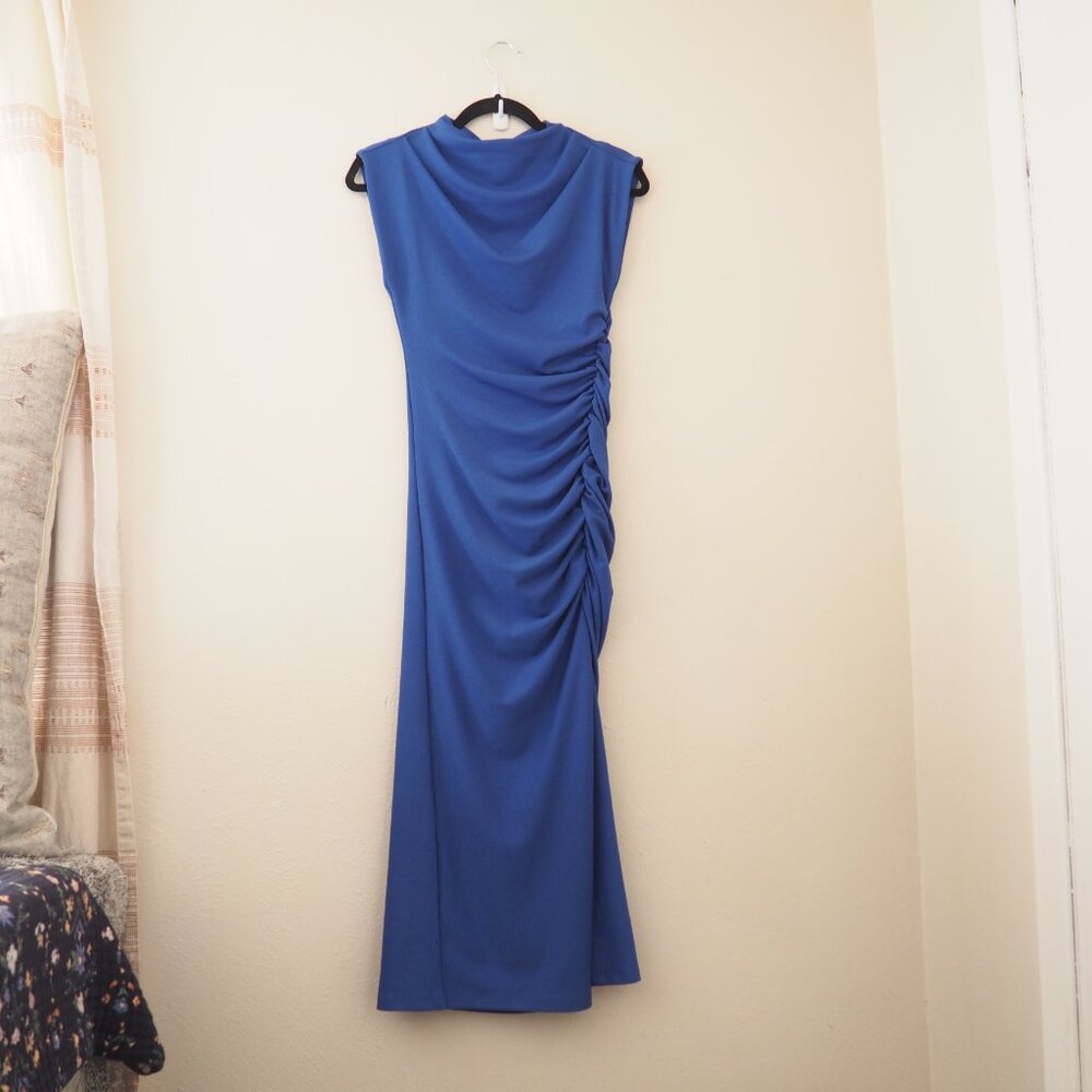 by Anthropologie The Maya Blue Ruched Cowl-Neck Dress sz xs - Picture 4 of 8